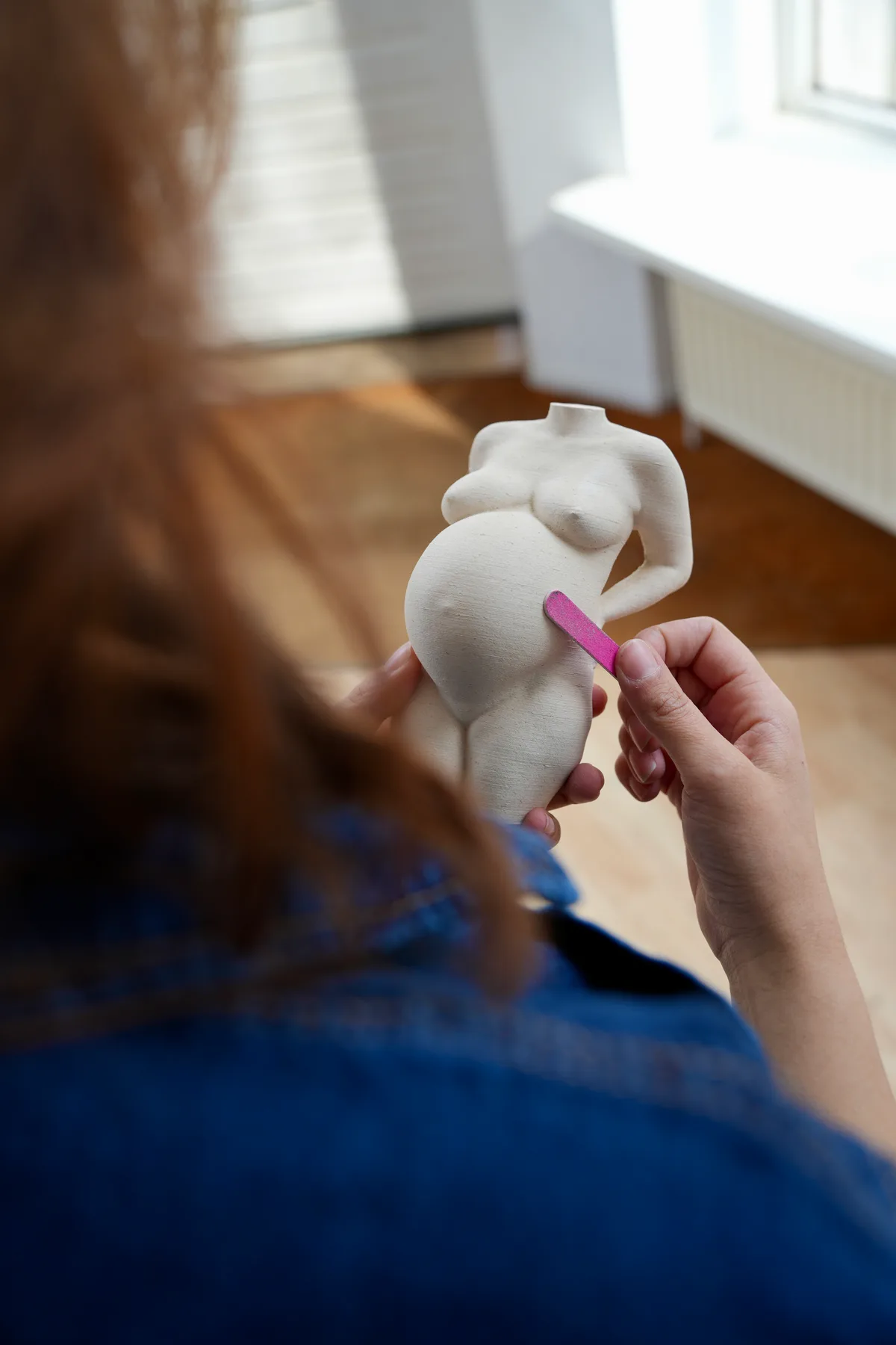 Babycrafts 3D, zwangerschapsbeeldje klaar, wax afwerking in bronslook